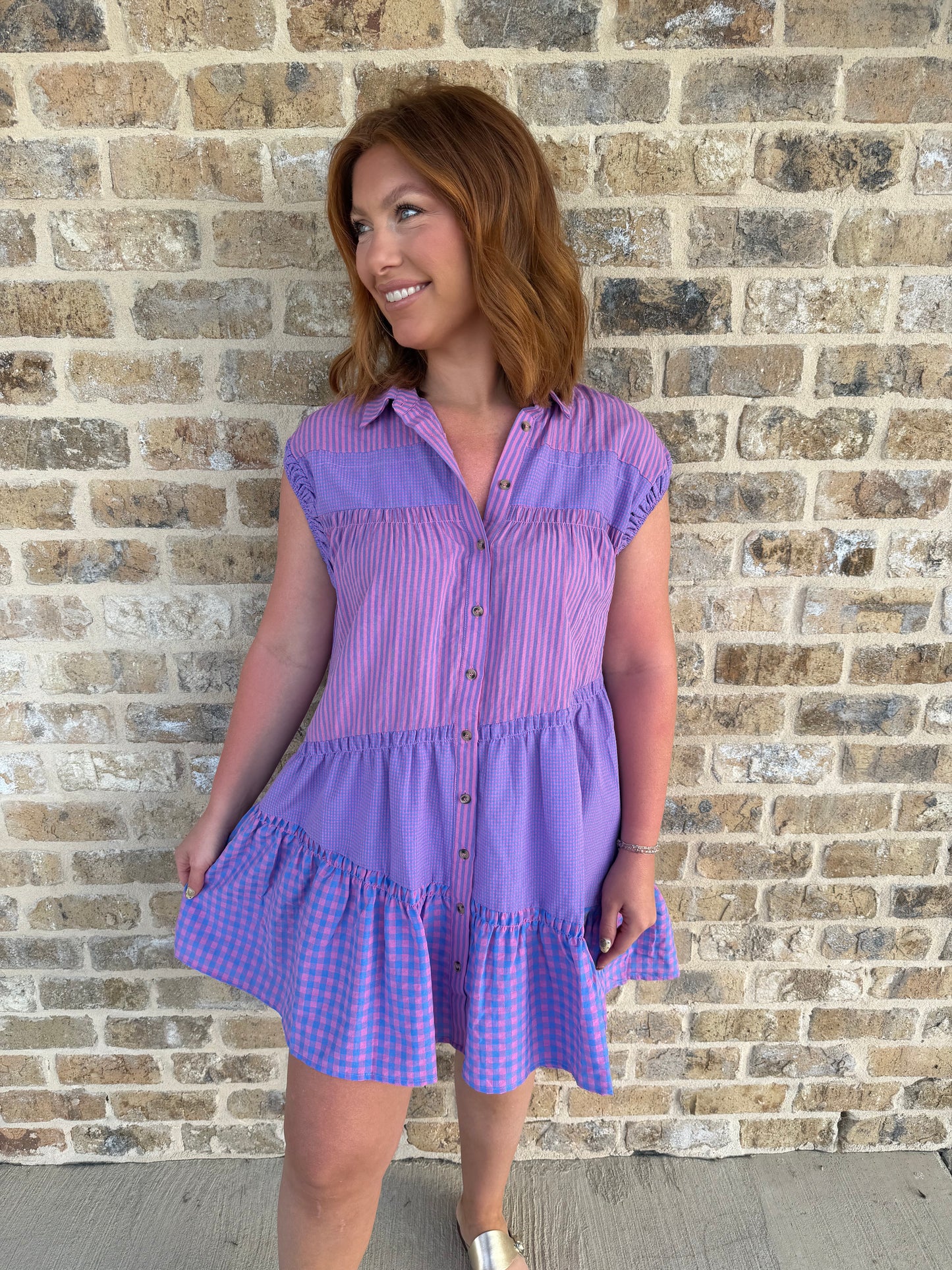 MULTI PATTERN SHORT SLEEVE DRESS