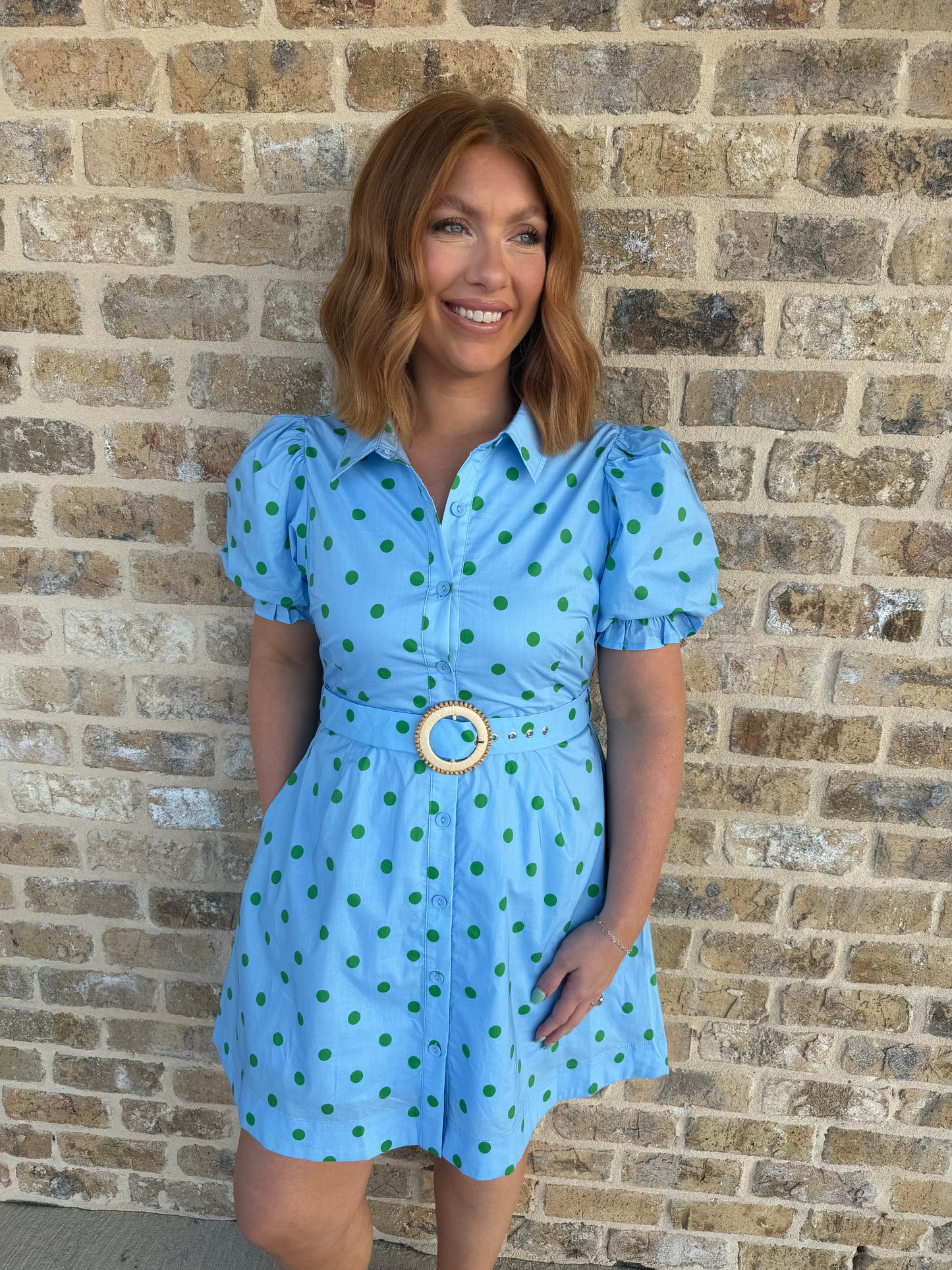 POKA DOT PUFF SLEEVE MIDI DRESS