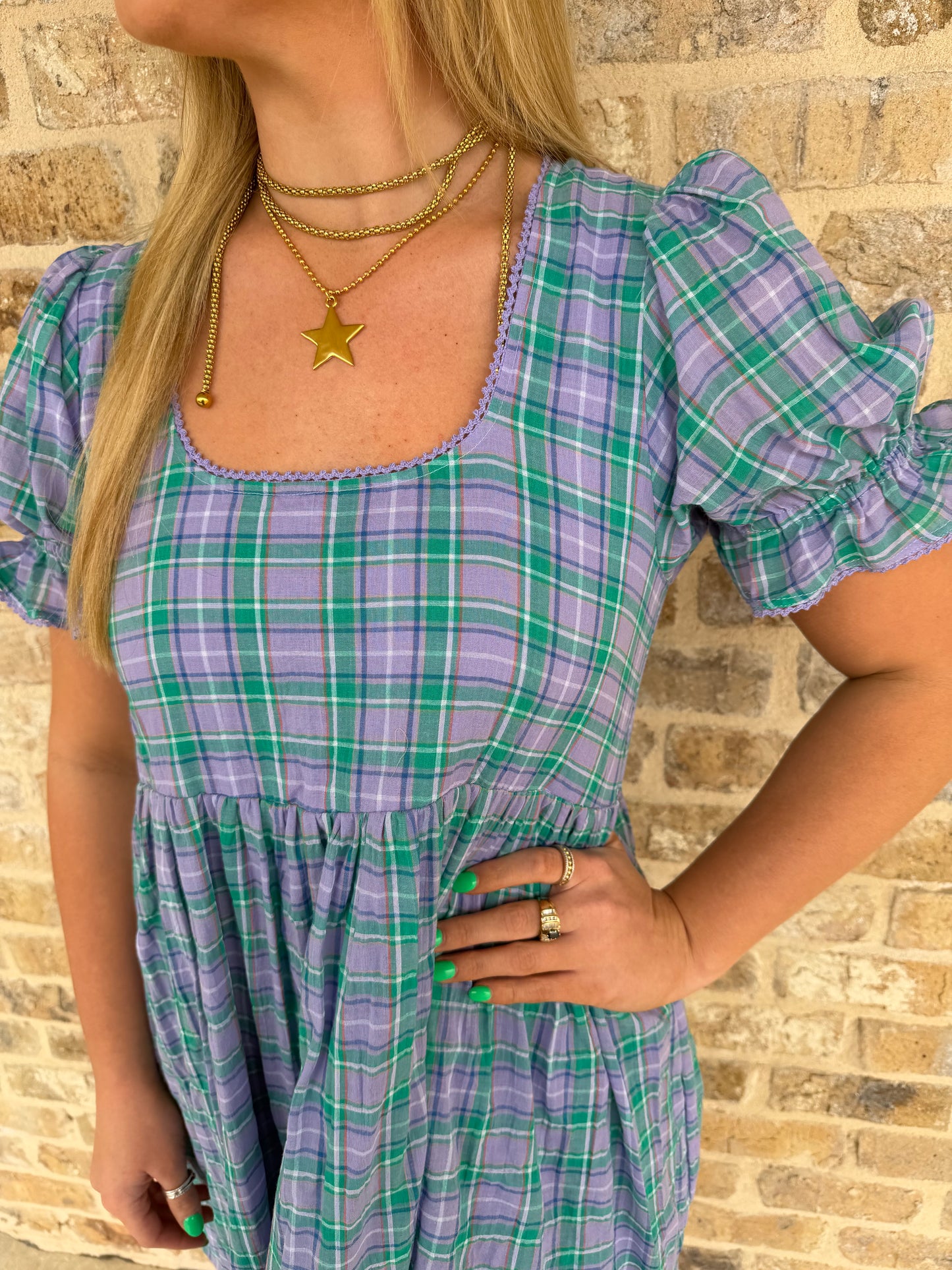 FLANNEL MINI DRESS WITH TRIM DETAIL