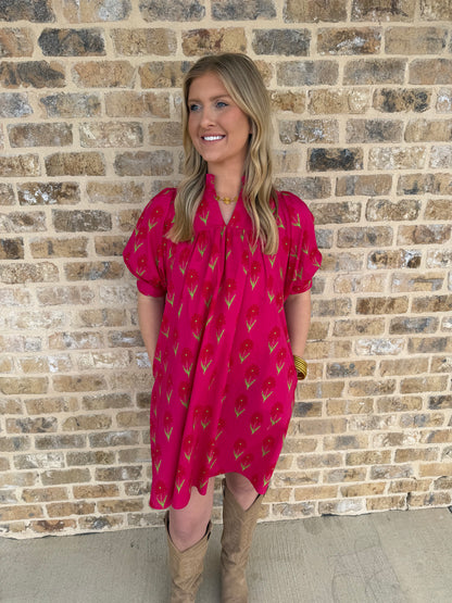 FLORAL PRINT SHORT SLEEVE DRESS