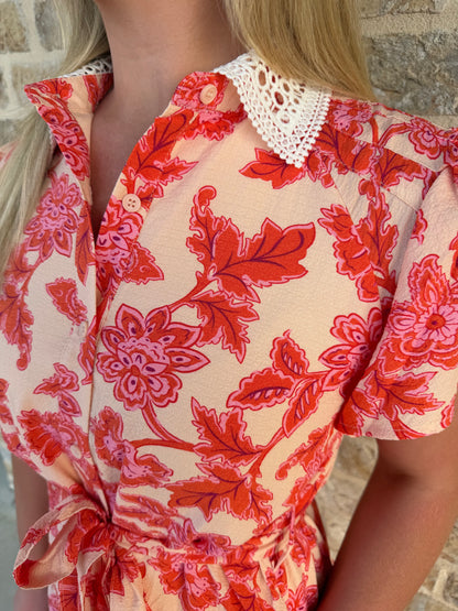 FLORAL PRINT LACE COLLAR DRESS