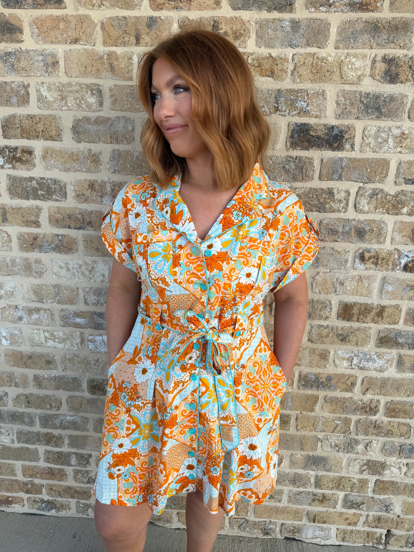 PRINTED BUTTON DOWN MINI DRESS