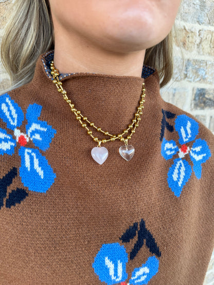 GOLD CHAIN WITH LIGHT PINK HEART NECKLACE