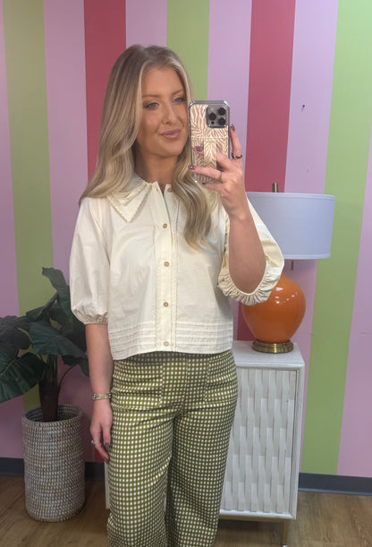TRIPLE LAYER COLLAR PUFF SLEEVE TOP