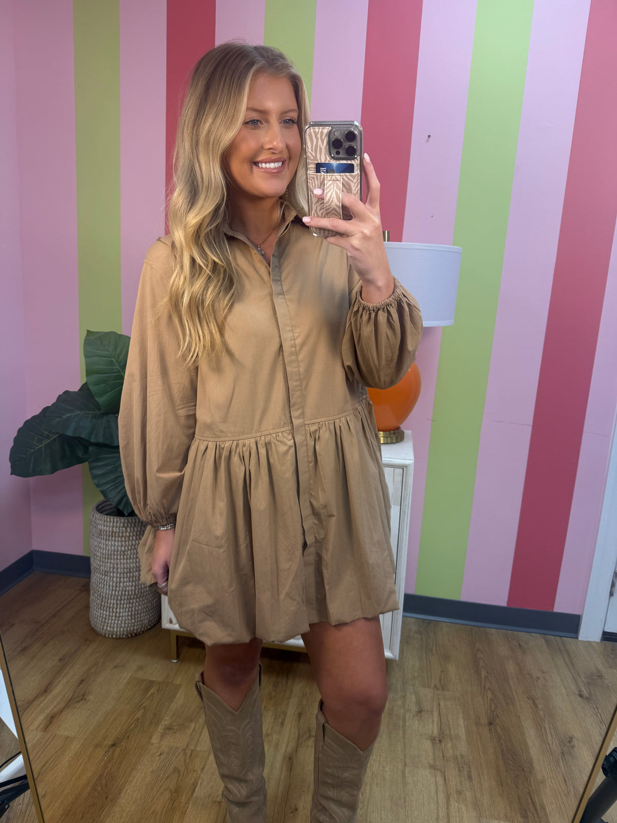 BUBBLE HEM SHIRT DRESS