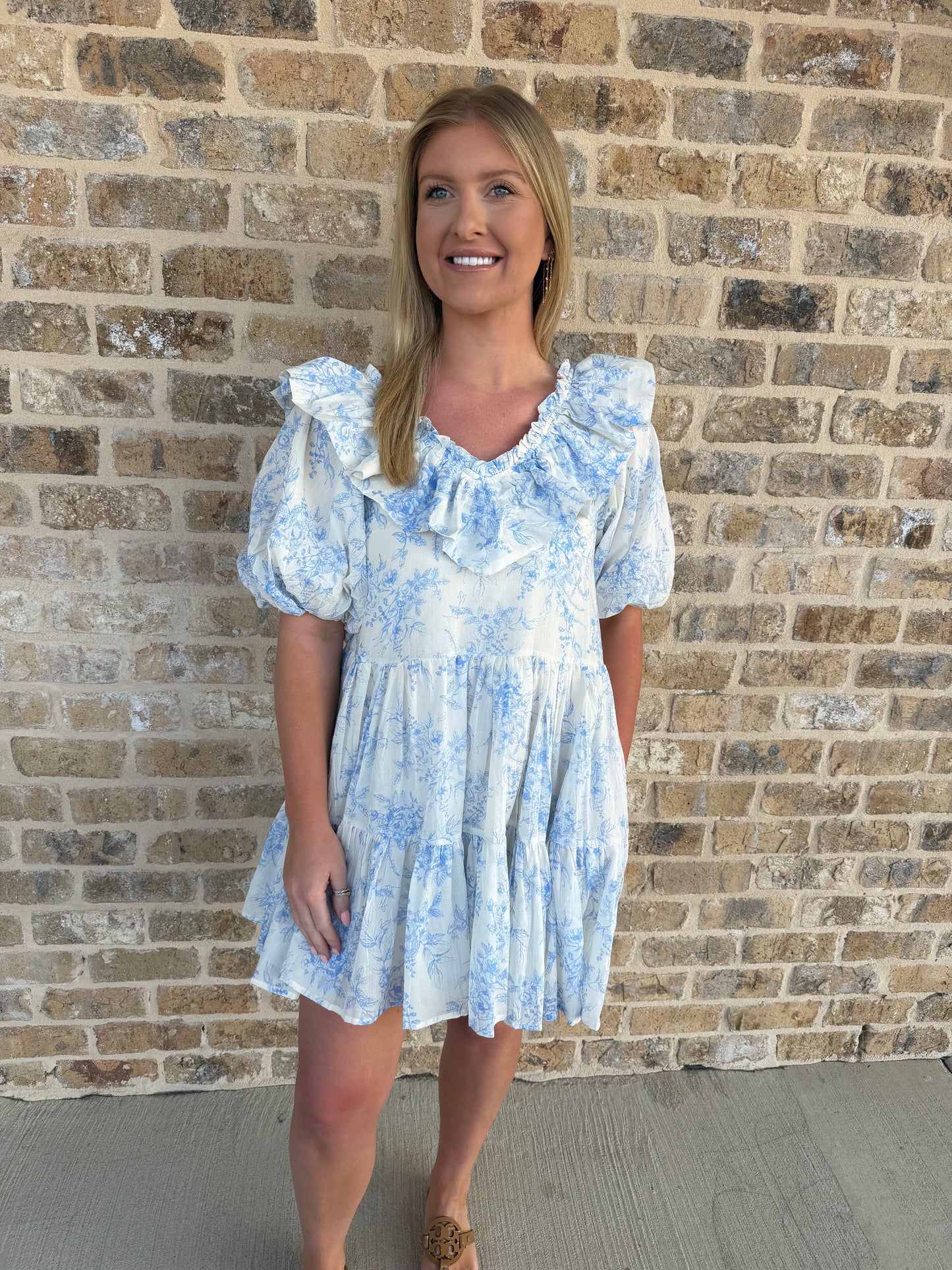V NECK RUFFLED MINI DRESS