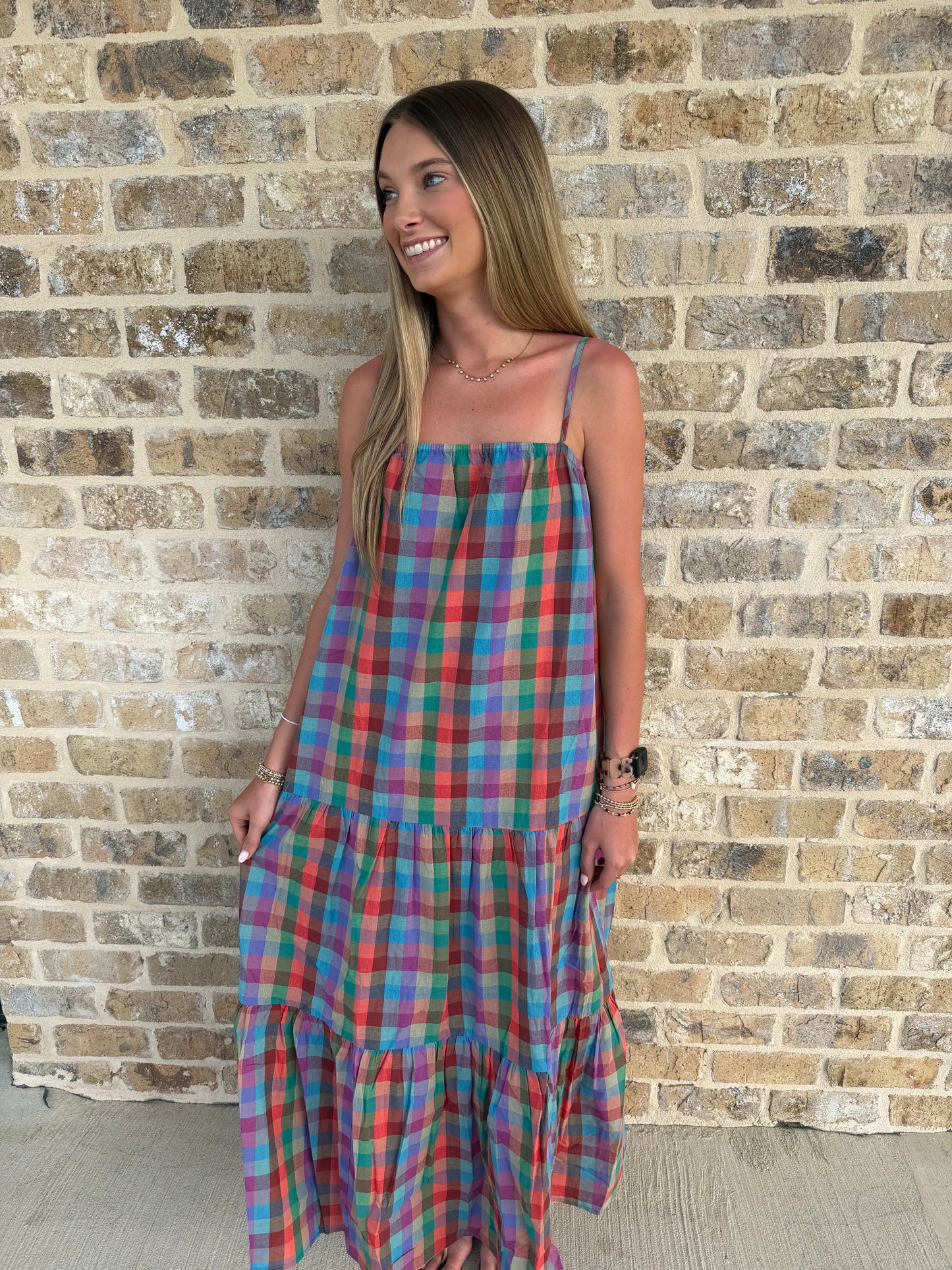 MULTICOLORED PLAID MAXI DRESS