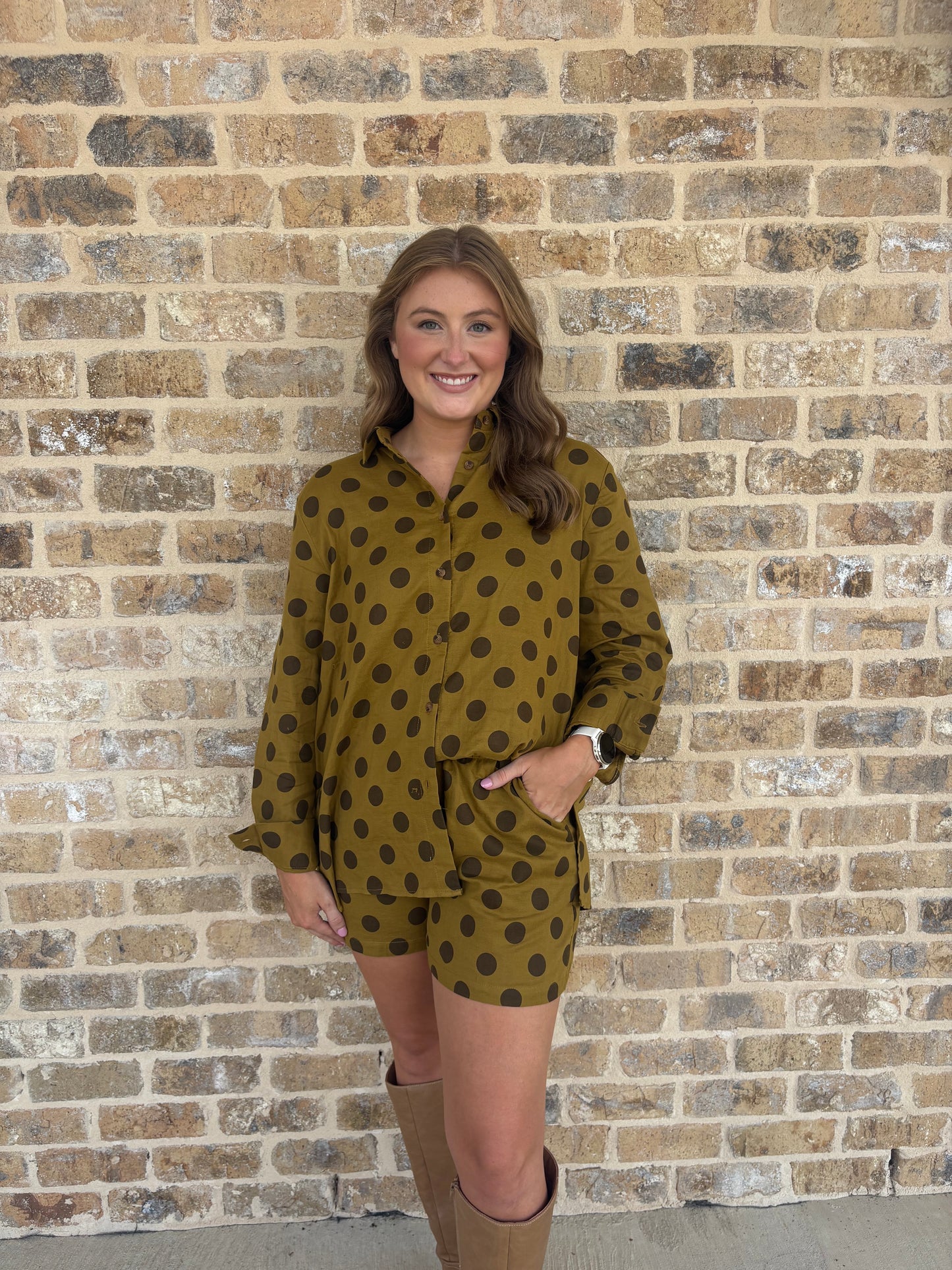 POLKA DOT BUTTON DOWN SHORTS SET