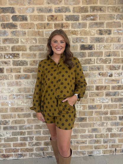 POLKA DOT BUTTON DOWN SHORTS SET