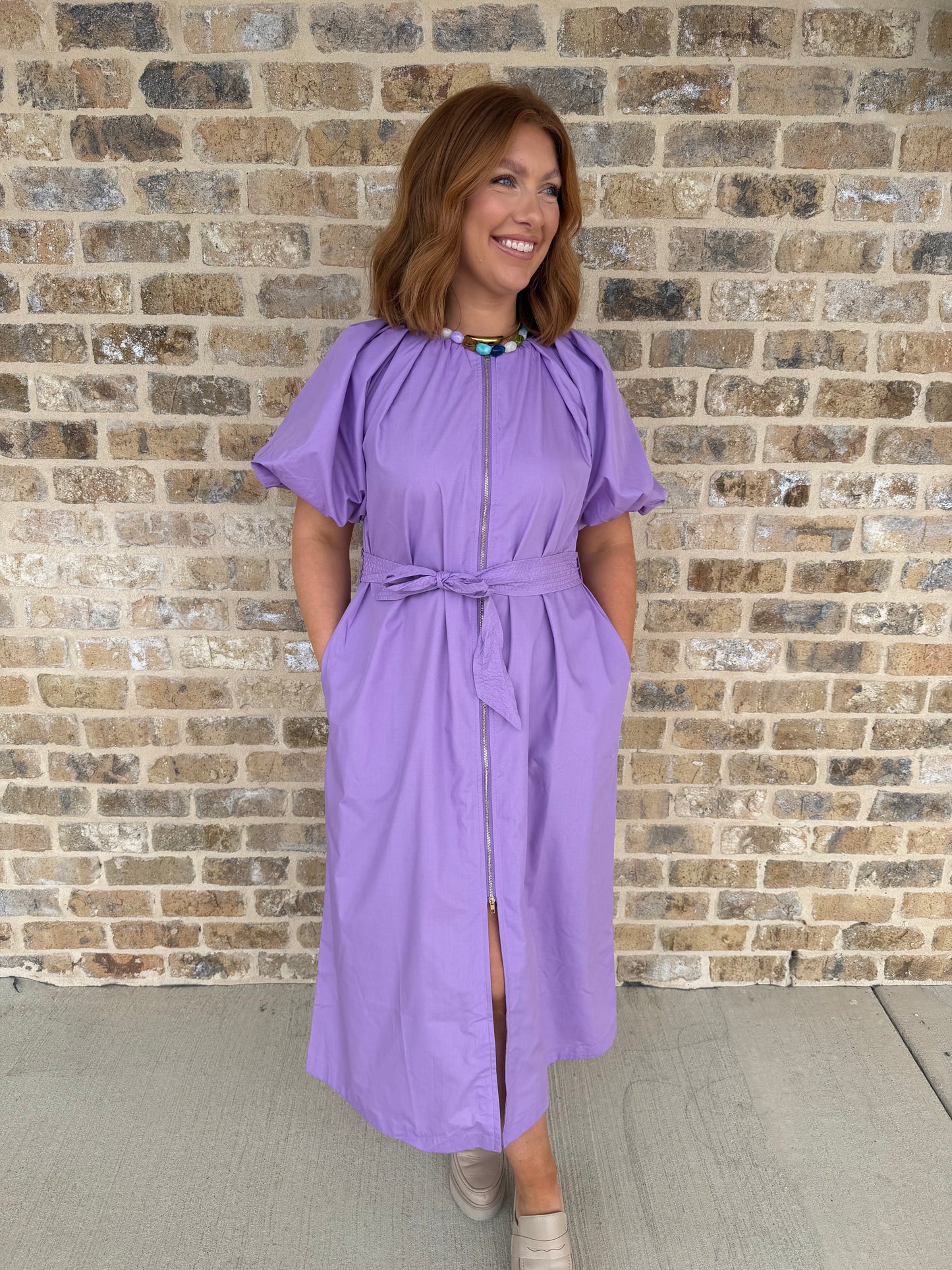 SOLID PUFF MIDI DRESS