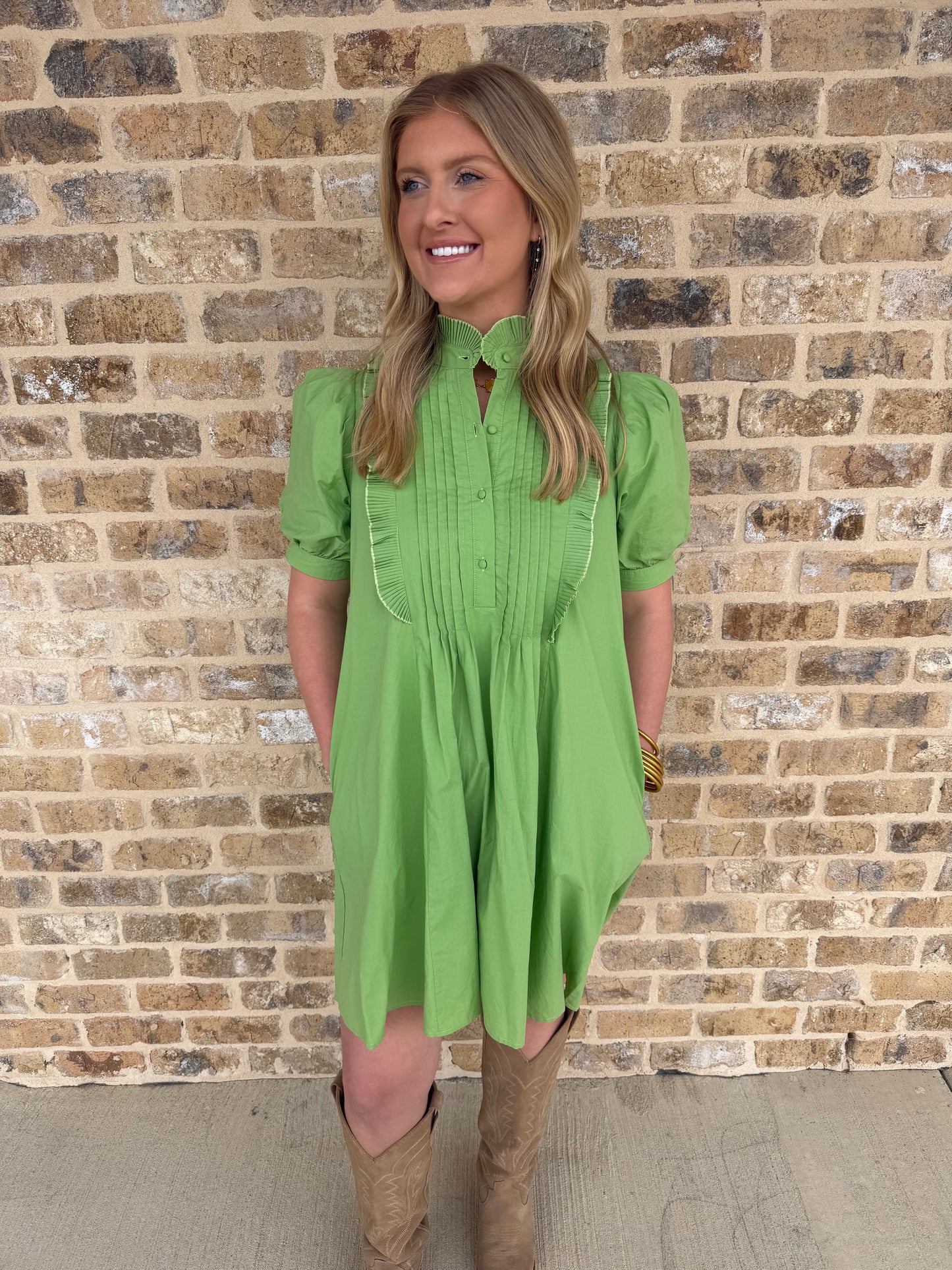 HIGH NECK GREEN DRESS