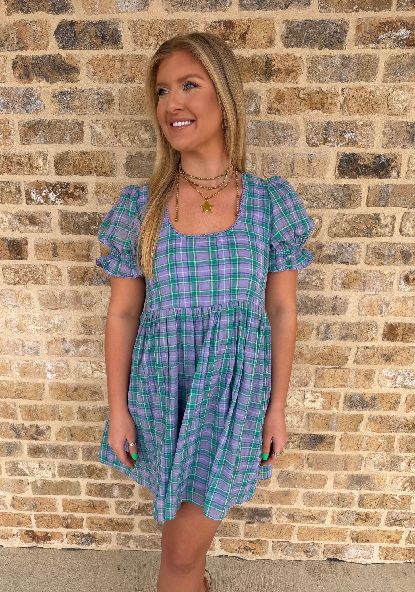 FLANNEL MINI DRESS WITH TRIM DETAIL