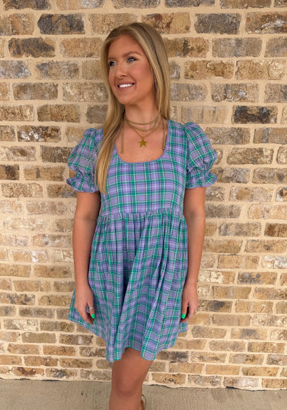 FLANNEL MINI DRESS WITH TRIM DETAIL