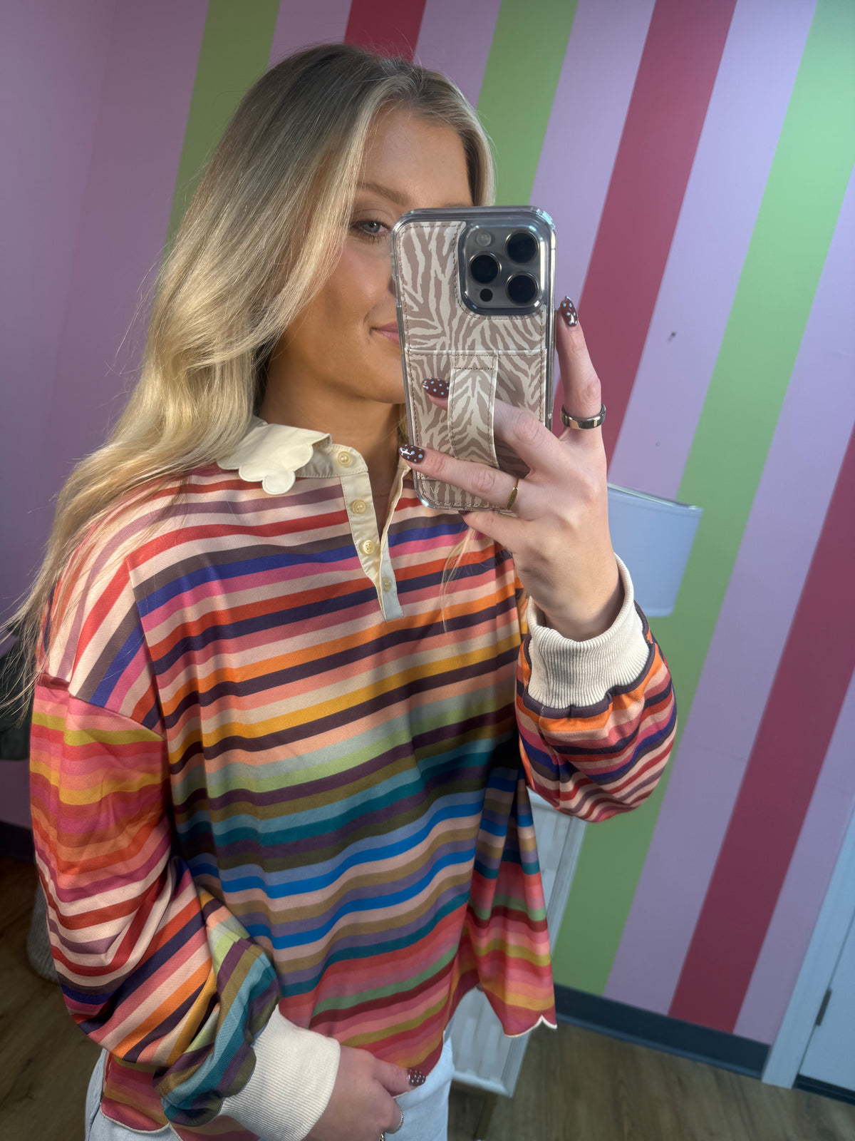 WHIMSICAL STRIPE COLLARED TOP
