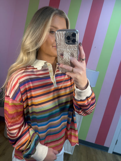WHIMSICAL STRIPE COLLARED TOP