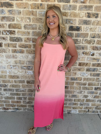 OMBRE PATTERN SIDE SLIT MIDI DRESS