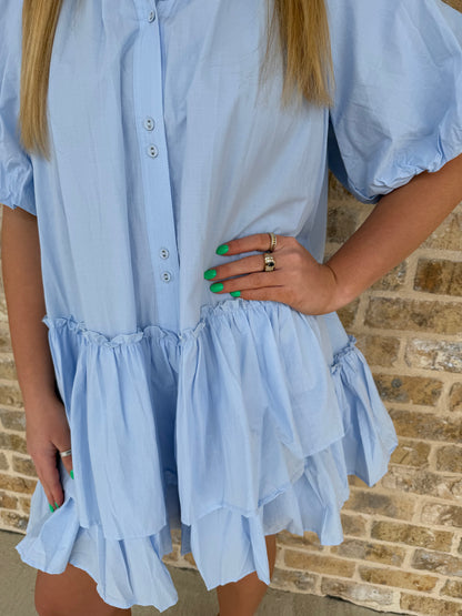 BUBBLE SLEEVE BUTTON DOWN BABYDOLL DRESS
