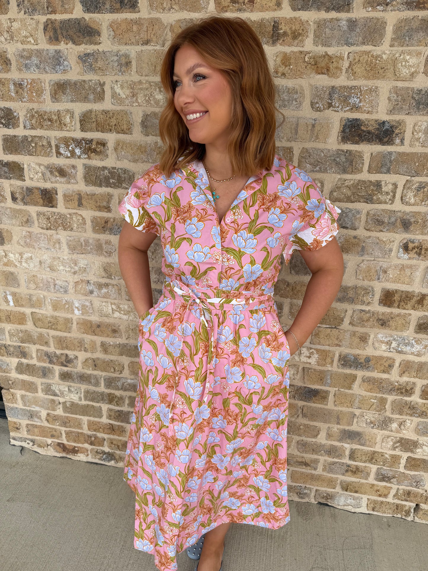 FLORAL PRINT BLOCK MIDI DRESS