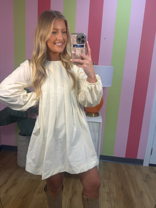 PINTUCK LONG SLEEVE DRESS
