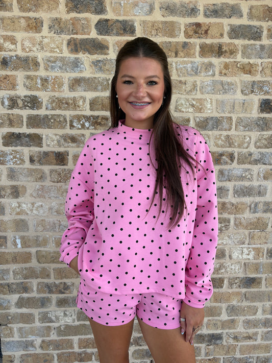 PINK POLKA DOT SWEAT SHORT SET
