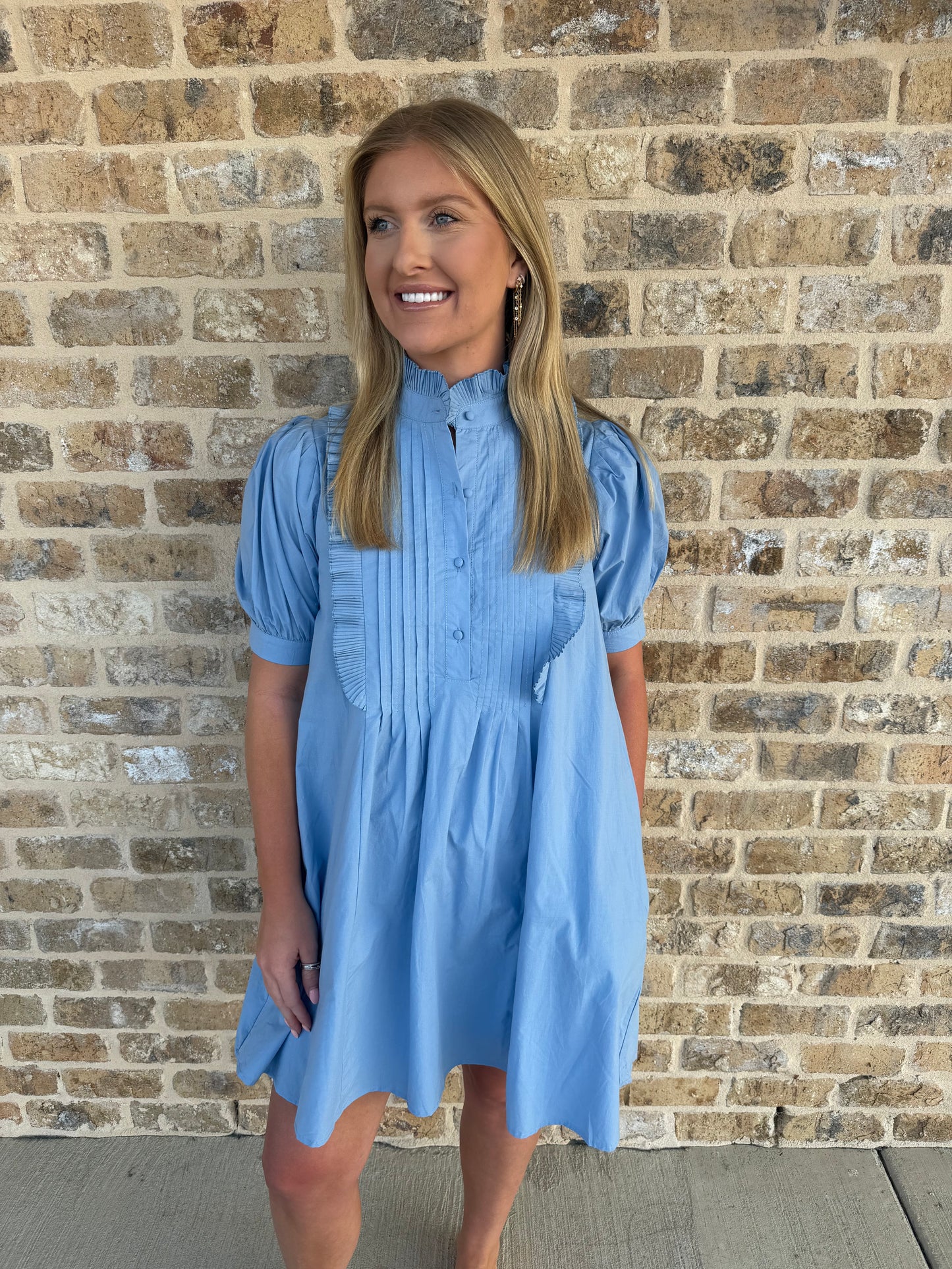 BLUE PUFF SLEEVE DRESS