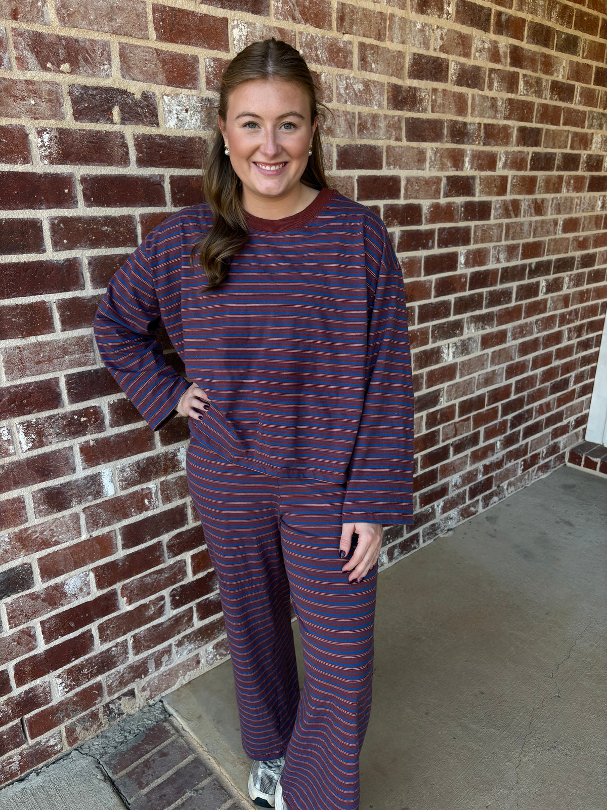 STRIPED LONG SLEEVE AND WIDE LEG PANTS
