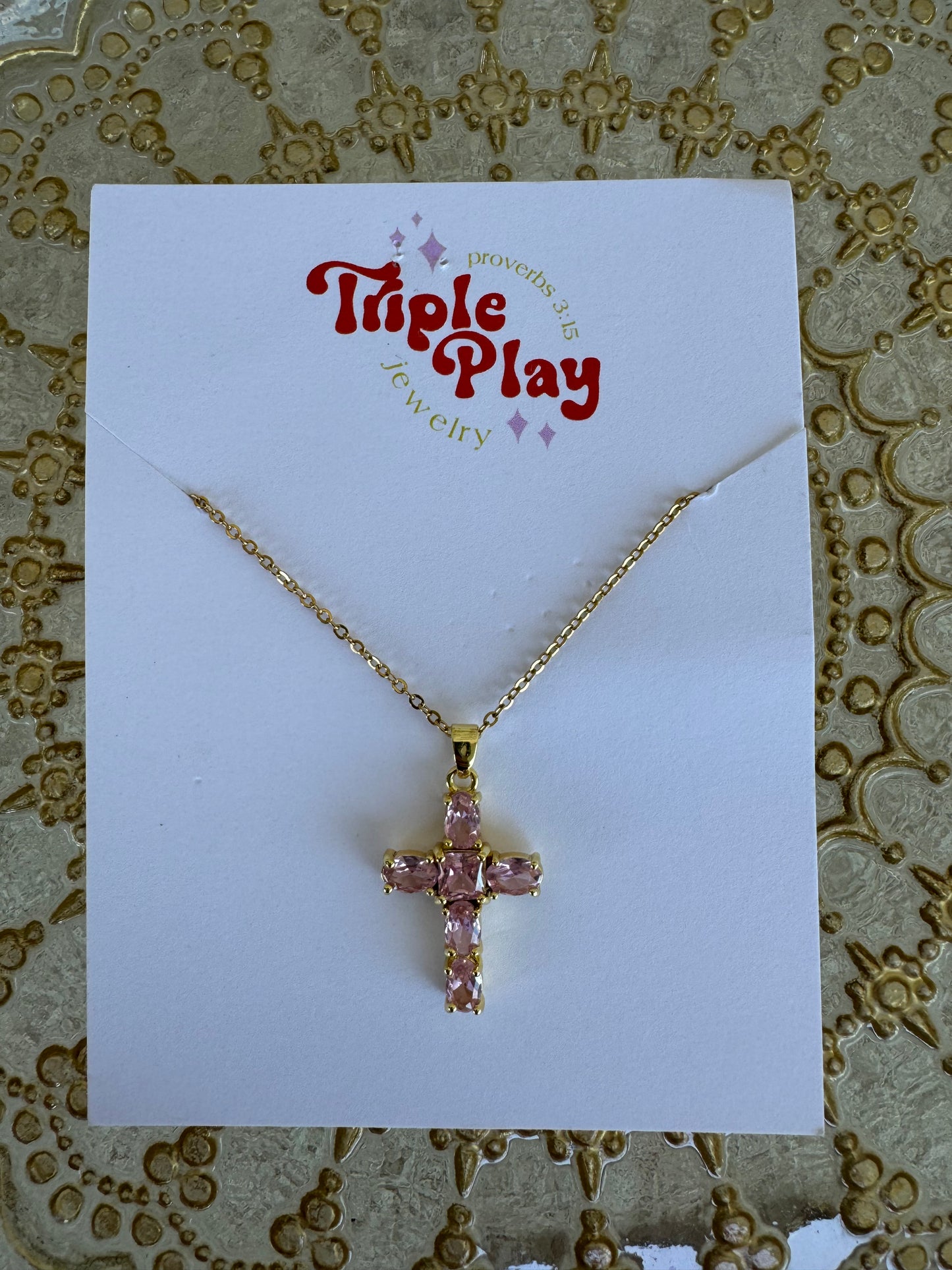 LIGHT PINK CROSS NECKLACE