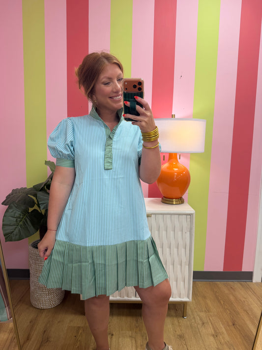Stripe Ruffled Collar Dress