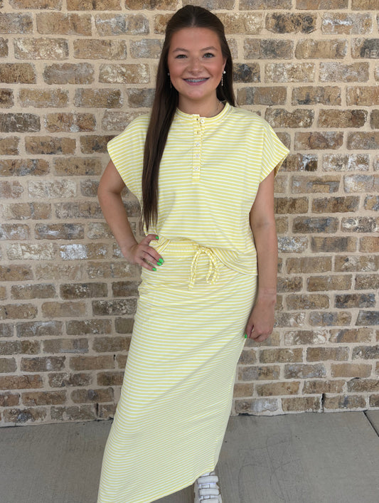 STRIPED KNIT TOP AND SKIRT SET