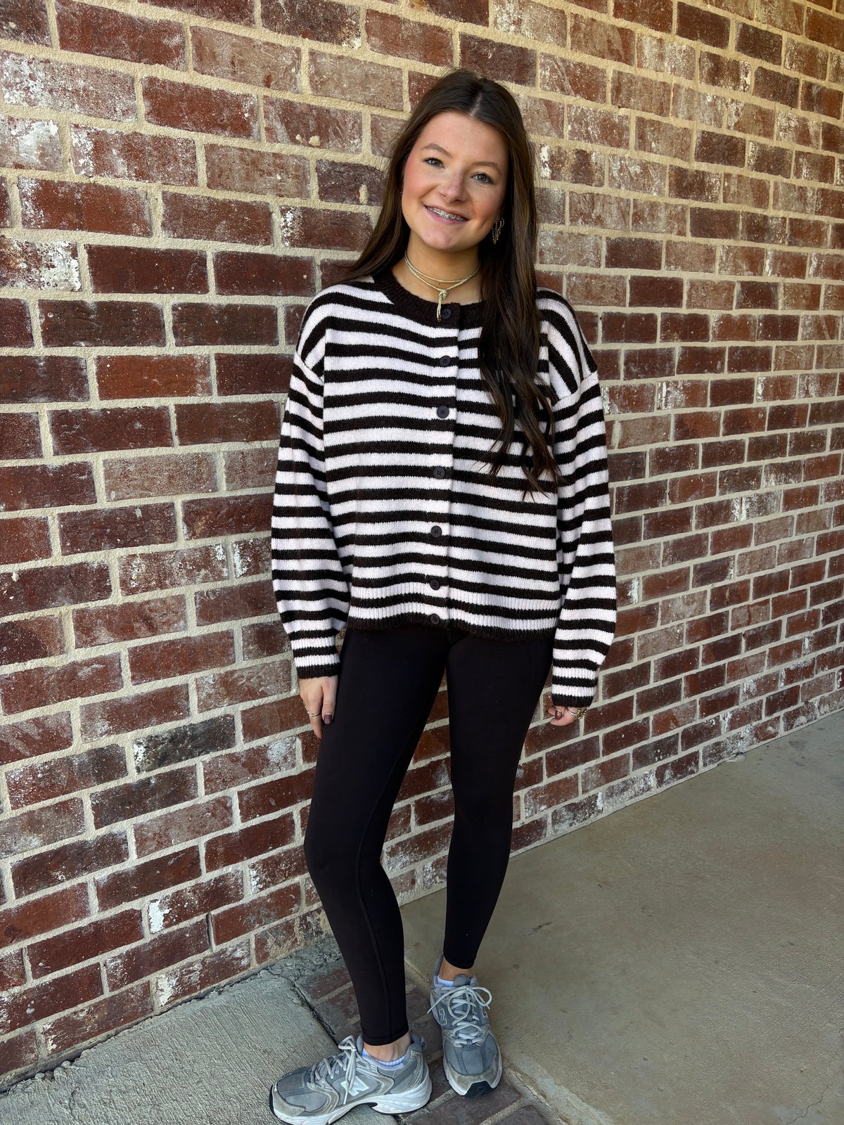 STRIPED KNIT BUTTON UP CARDIGAN SWEATER