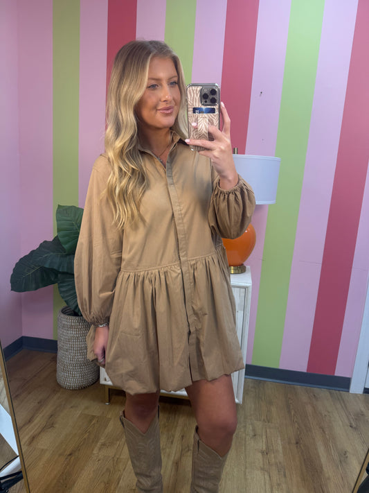 BUBBLE HEM SHIRT DRESS