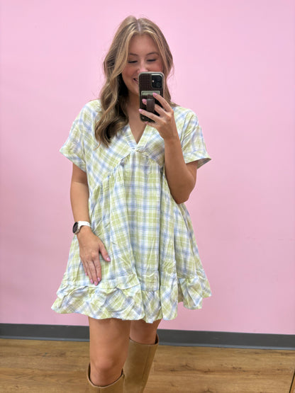 PLAID TIERED RUFFLE DRESS