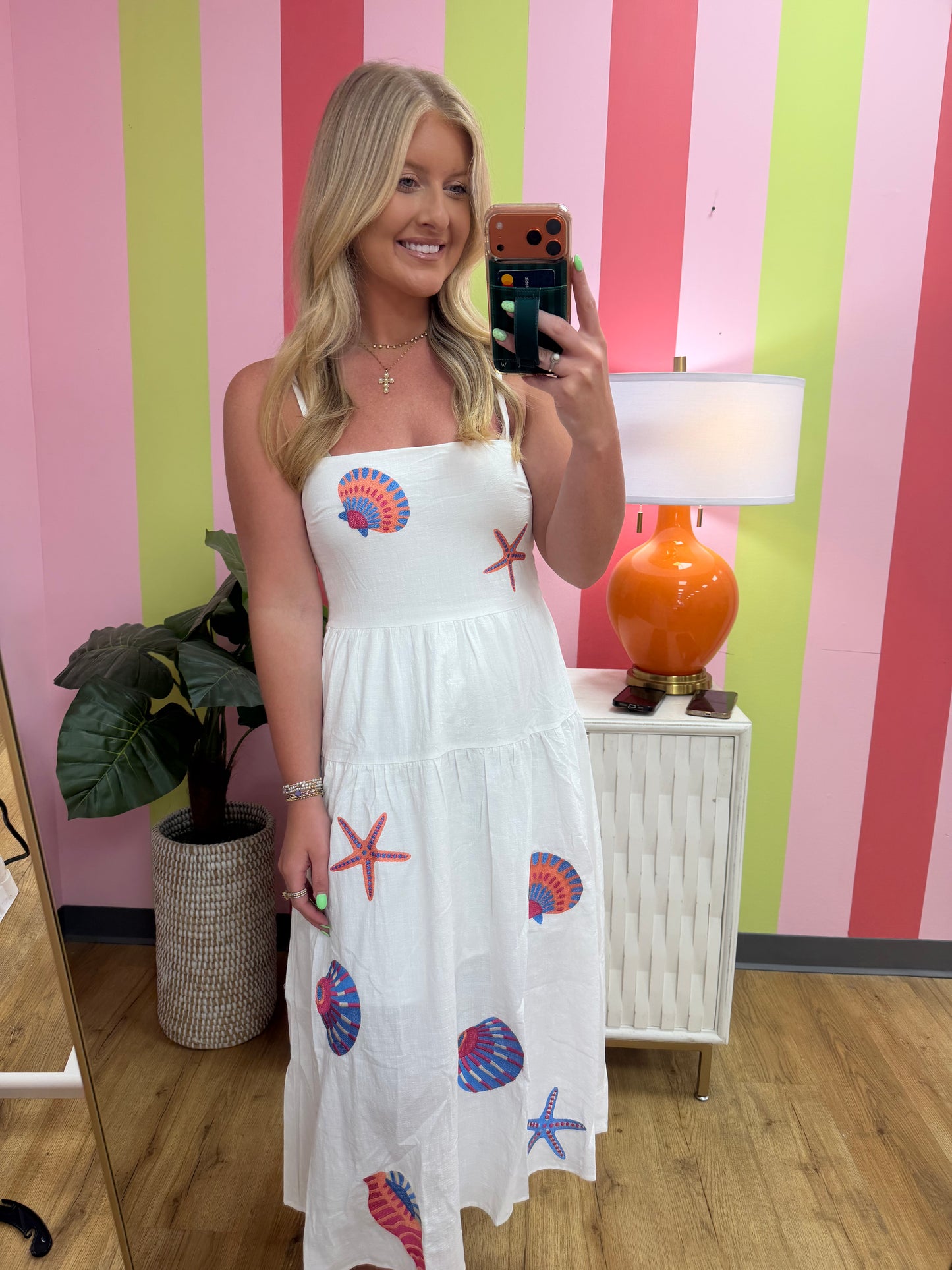 Shell Embroidered Applique Midi Dress
