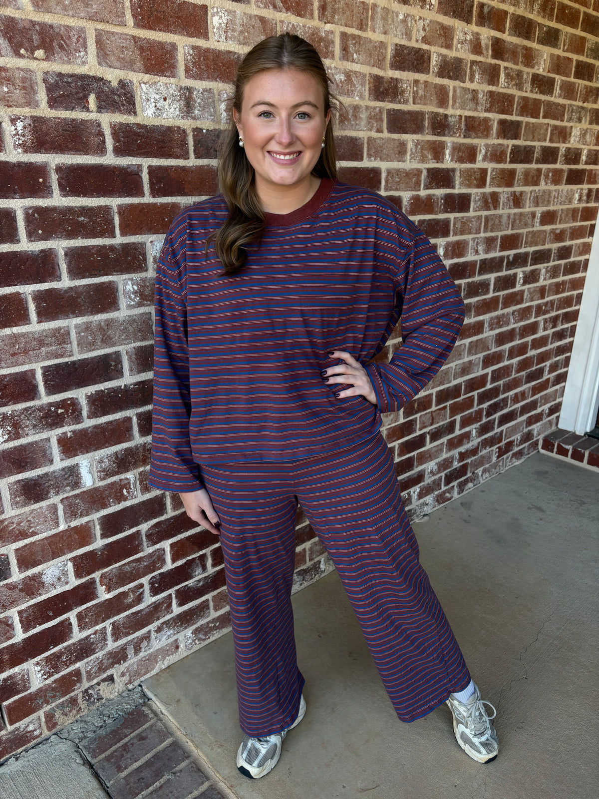 STRIPED LONG SLEEVE AND WIDE LEG PANTS