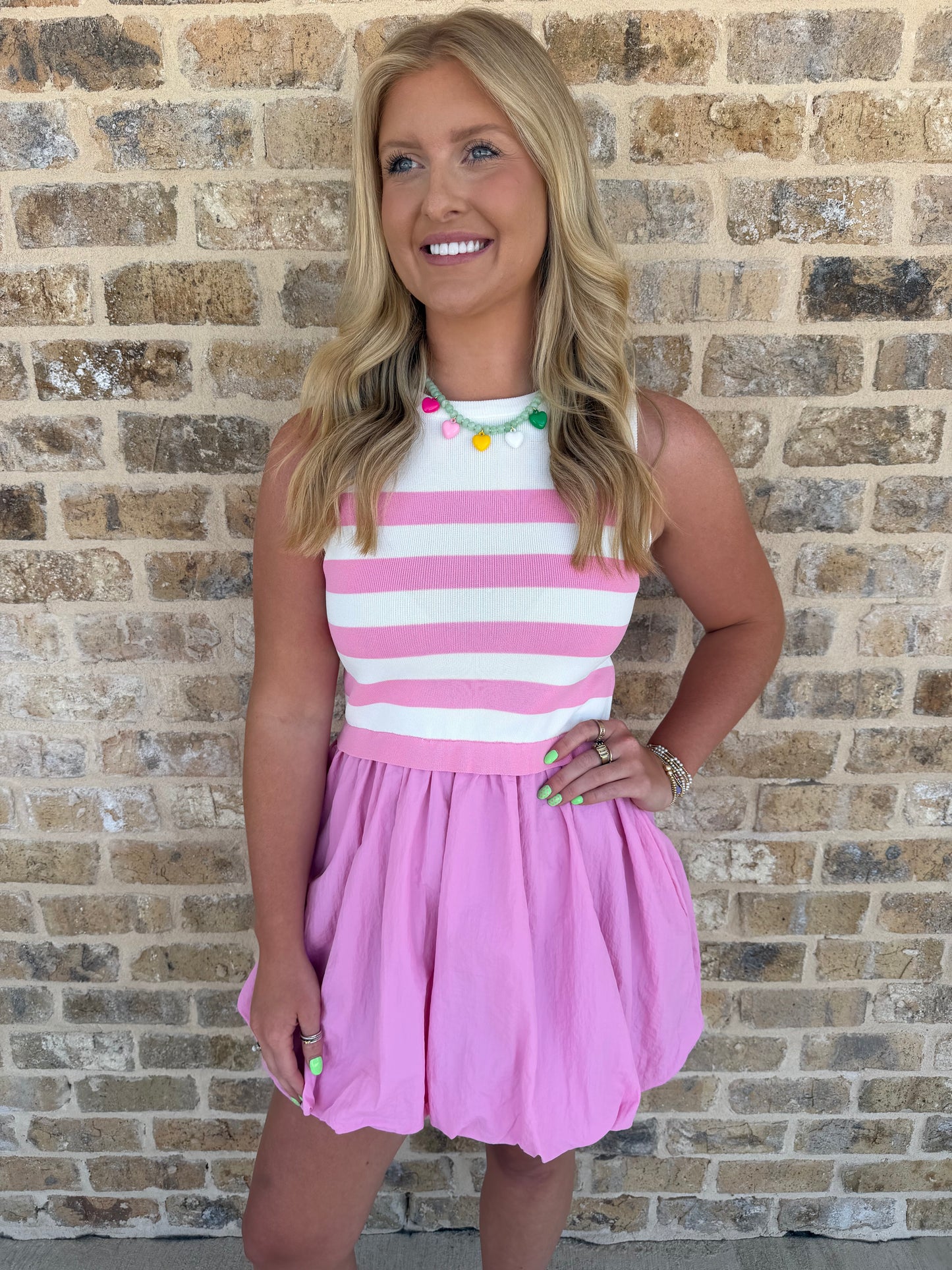 MIXED MEDIA BUBBLE HEM MIDI DRESS
