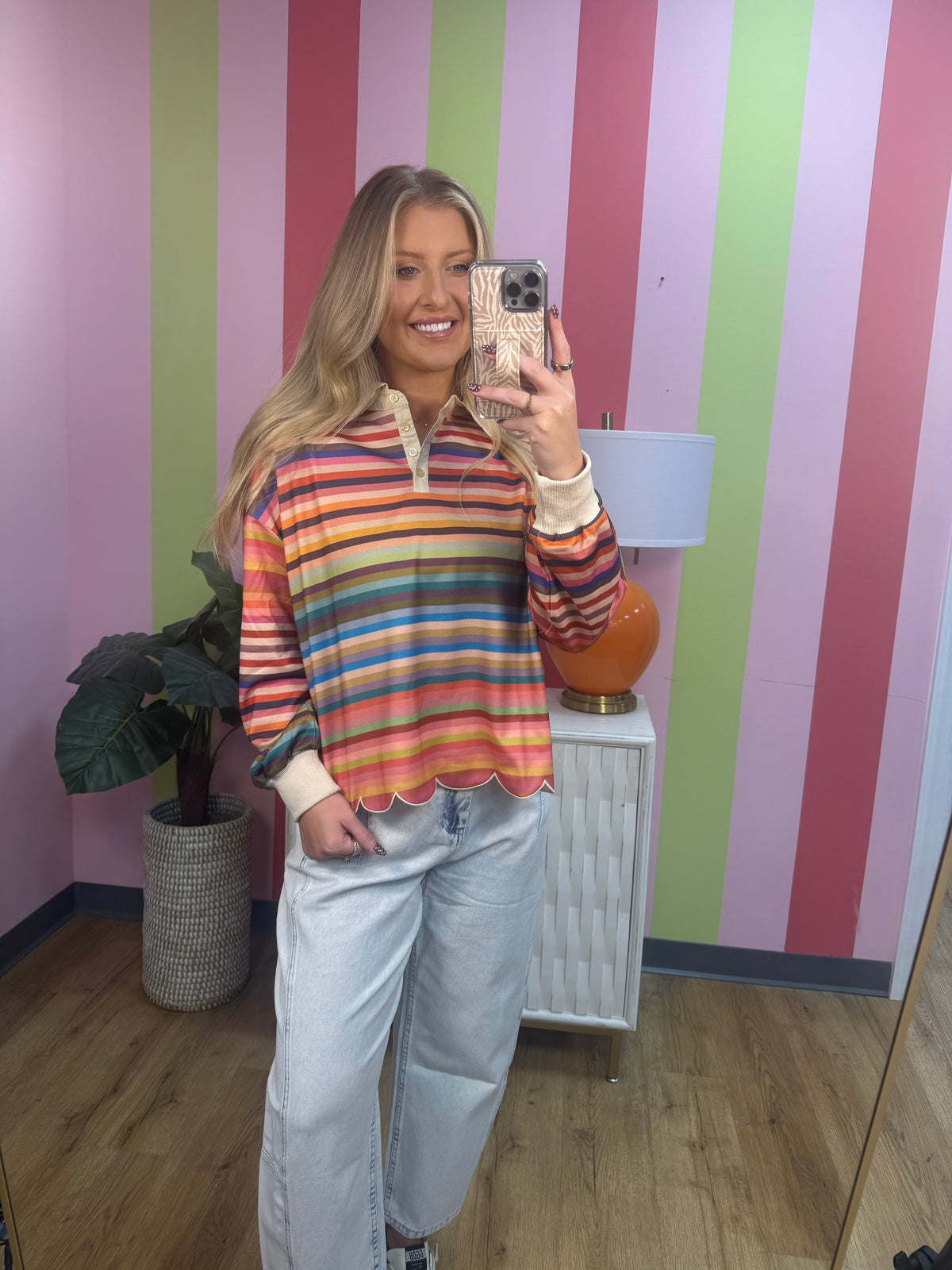 WHIMSICAL STRIPE COLLARED TOP