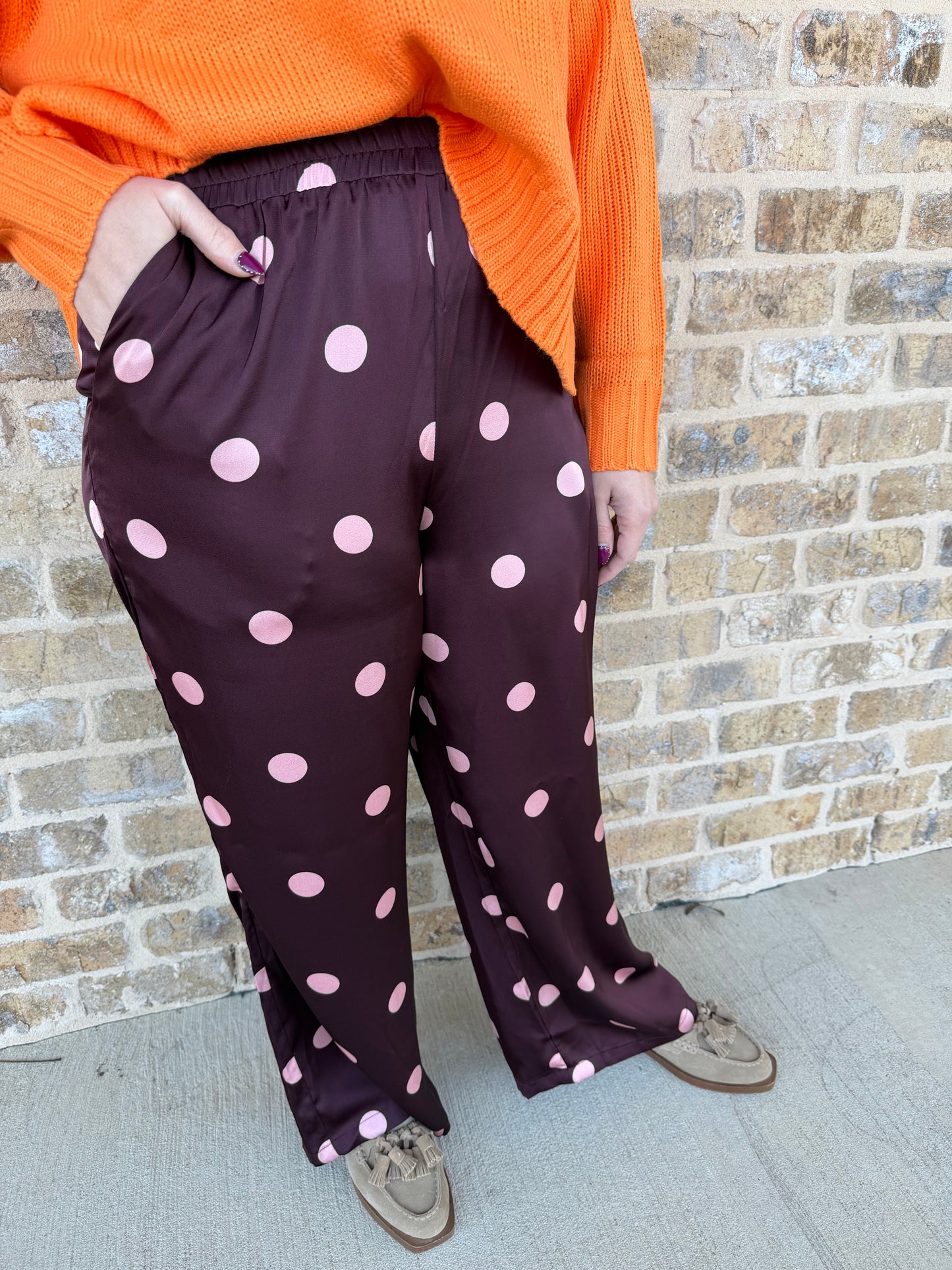 BURGUNDY WITH PINK DOT PANTS