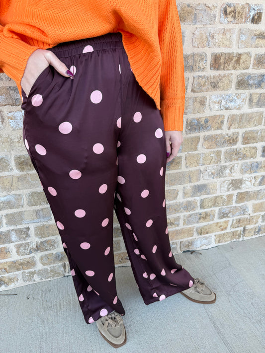BURGUNDY WITH PINK DOT PANTS