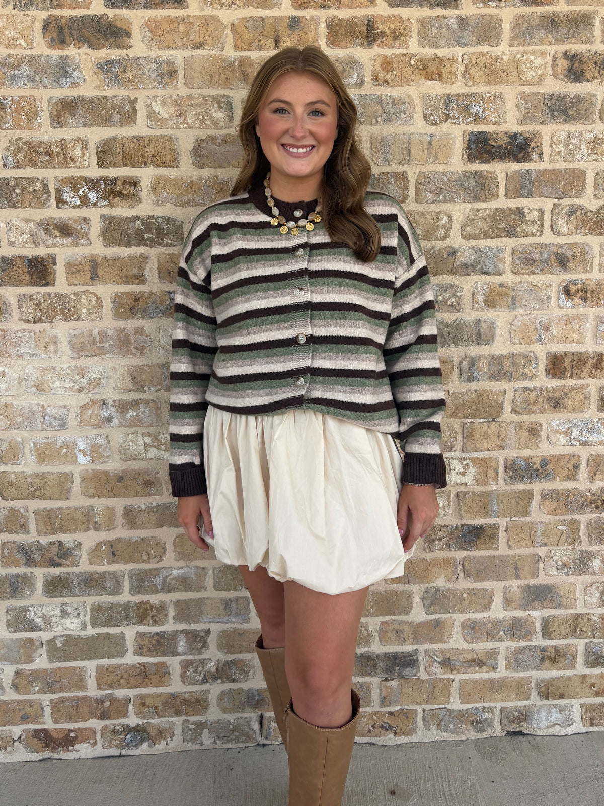 MULTI STRIPE CREWNECK KNIT CARDIGAN