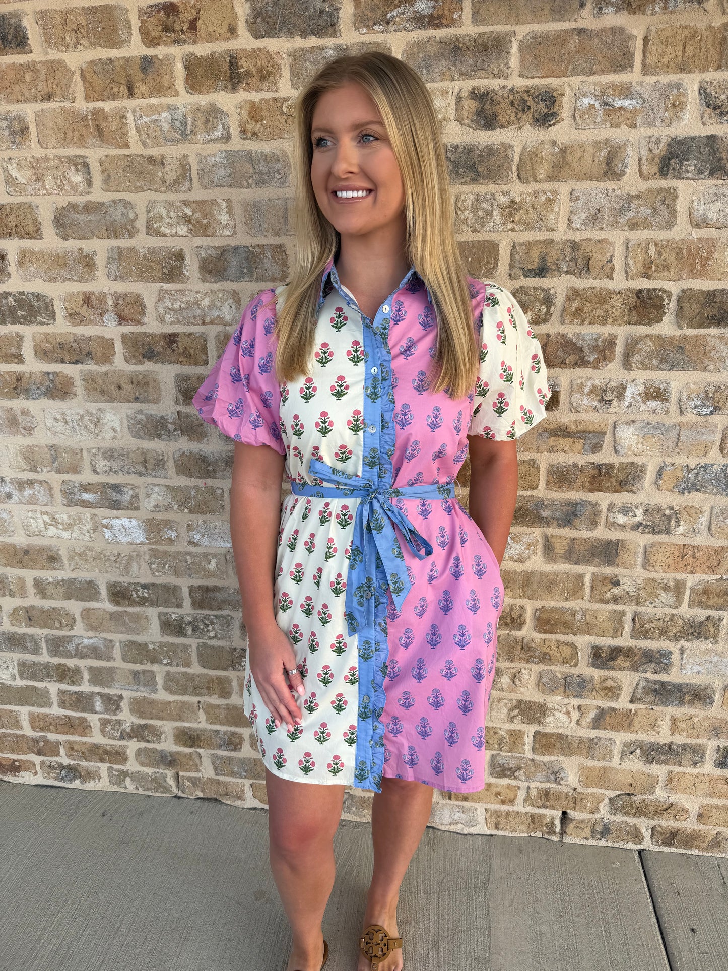 FLORAL PRINT COLOR BLOCK DRESS