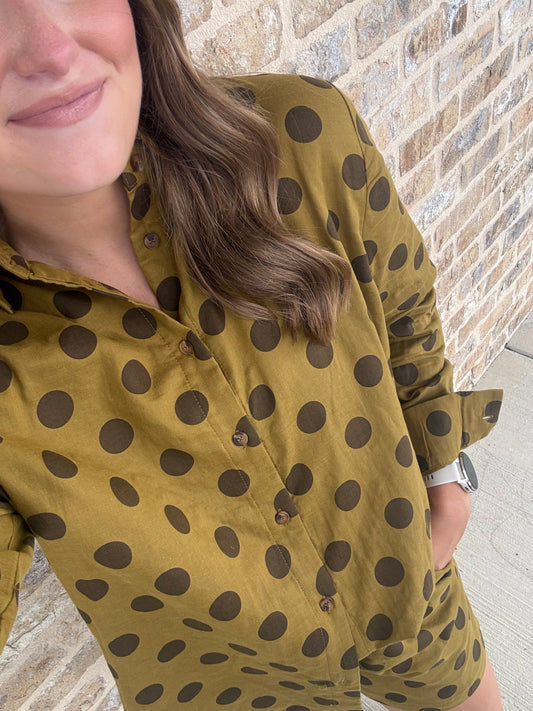 POLKA DOT BUTTON DOWN SHORTS SET