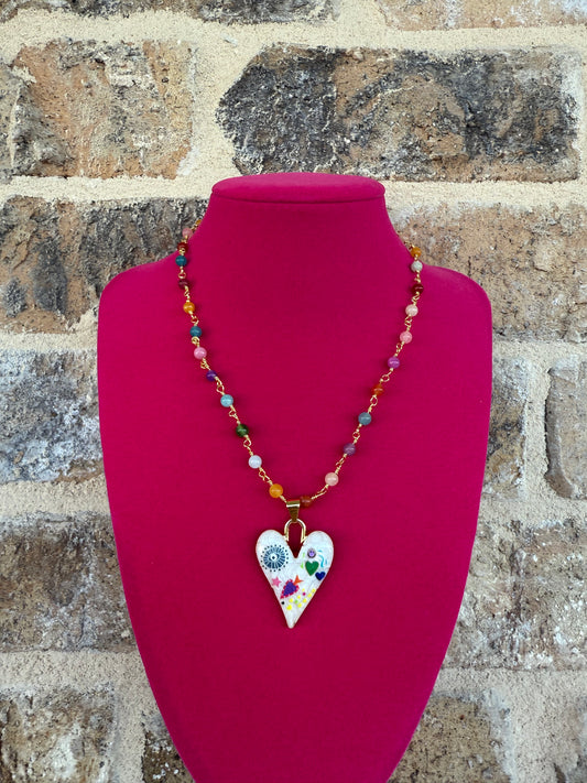 MULTI COLORED HEART NECKLACE WITH DESIGN