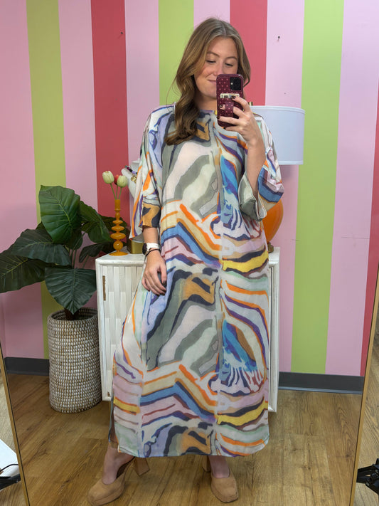 BOAT NECK PRINTED MAXI DRESS