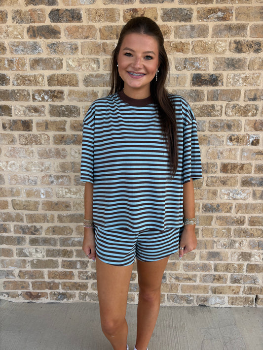 BLUE AND BROWN STRIPE SET