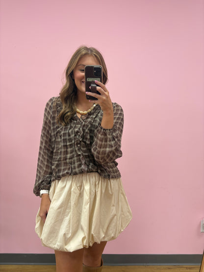 RUFFLE PLAID TOP