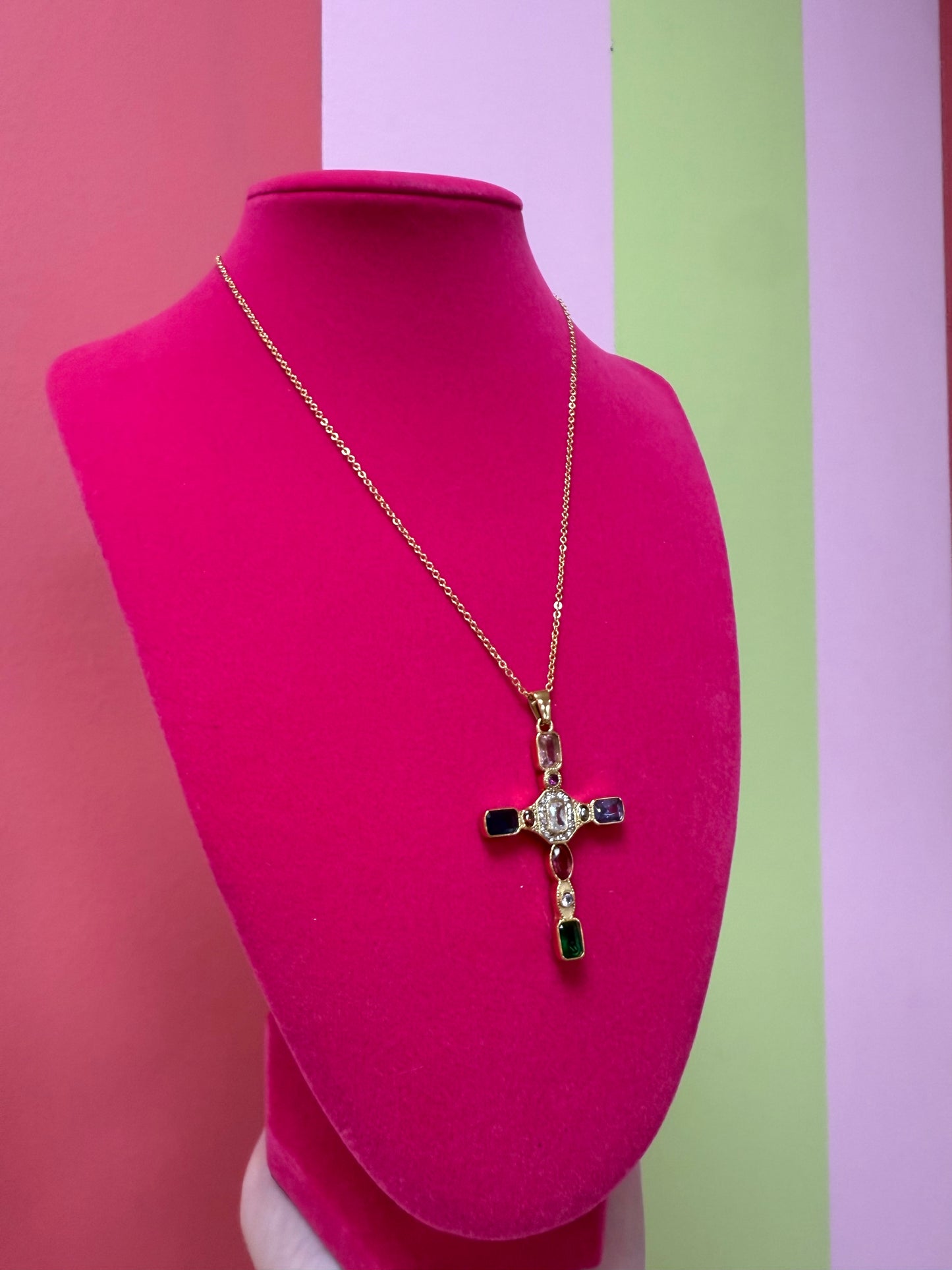 MULTICOLORED CROSS NECKLACE