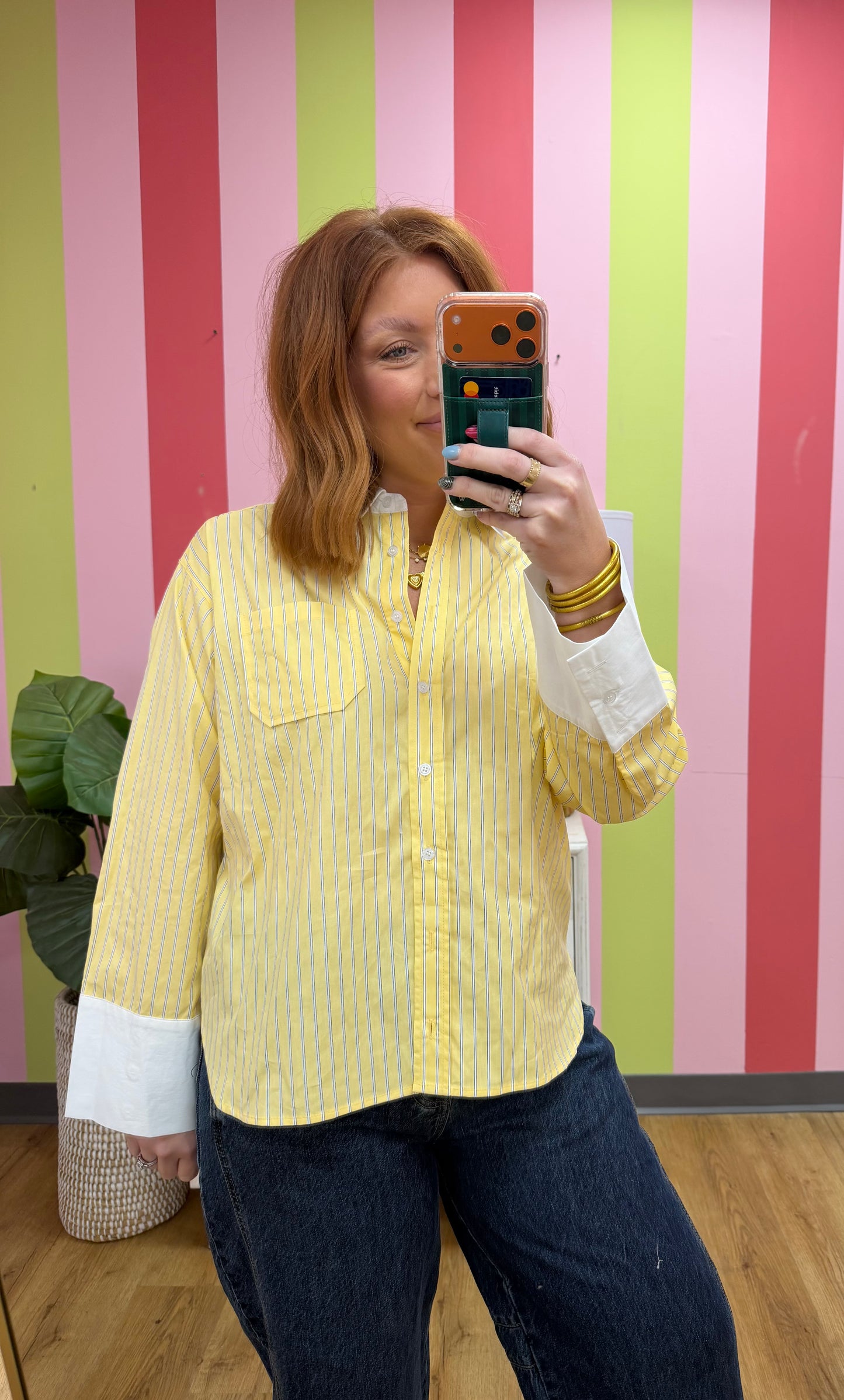 STRIPED WIDE CUFF BUTTON DOWN SHIRT