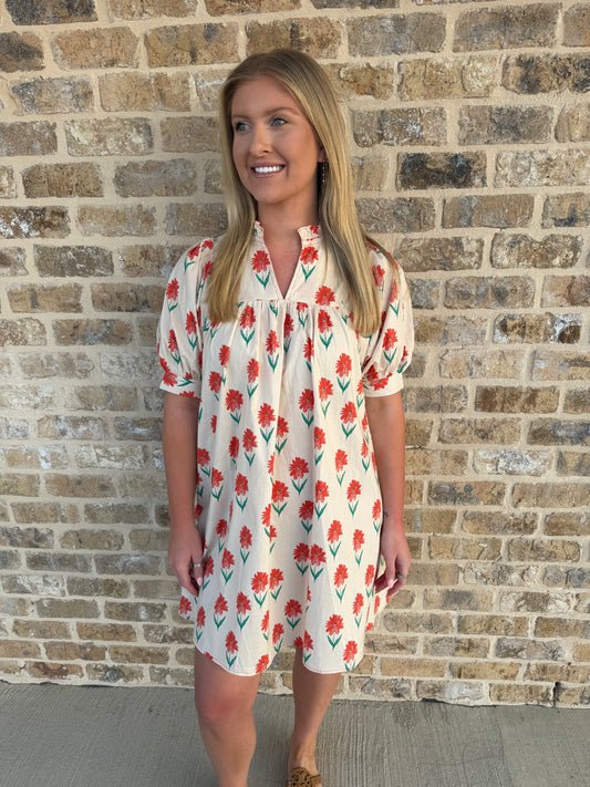 FLORAL PRINT PUFF SLEEVE DRESS
