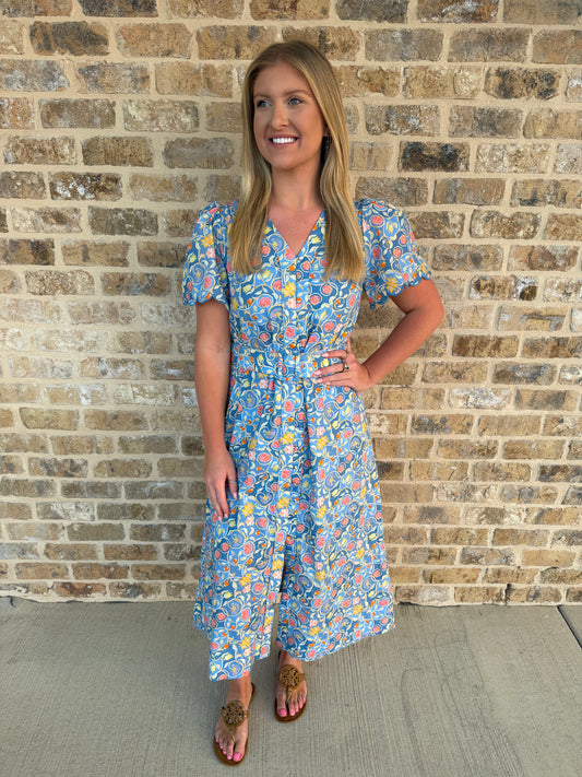 FLORAL BUTTON DOWN BELTED MIDI