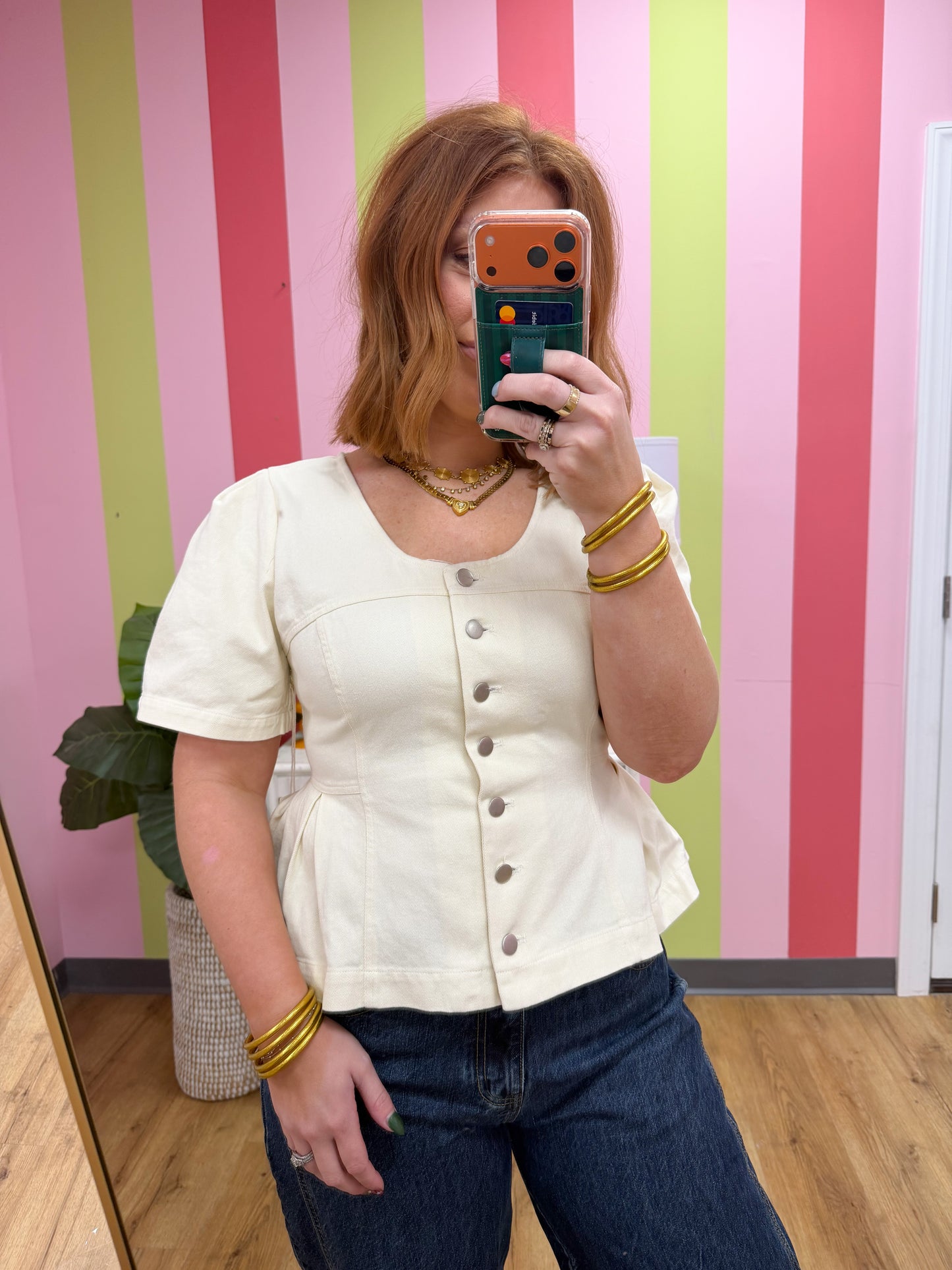 BUTTON PEPLUM TOP